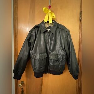 Black Genuine Leather Bomber Jacket Coat Men's S Grunge Utility Pilot Military